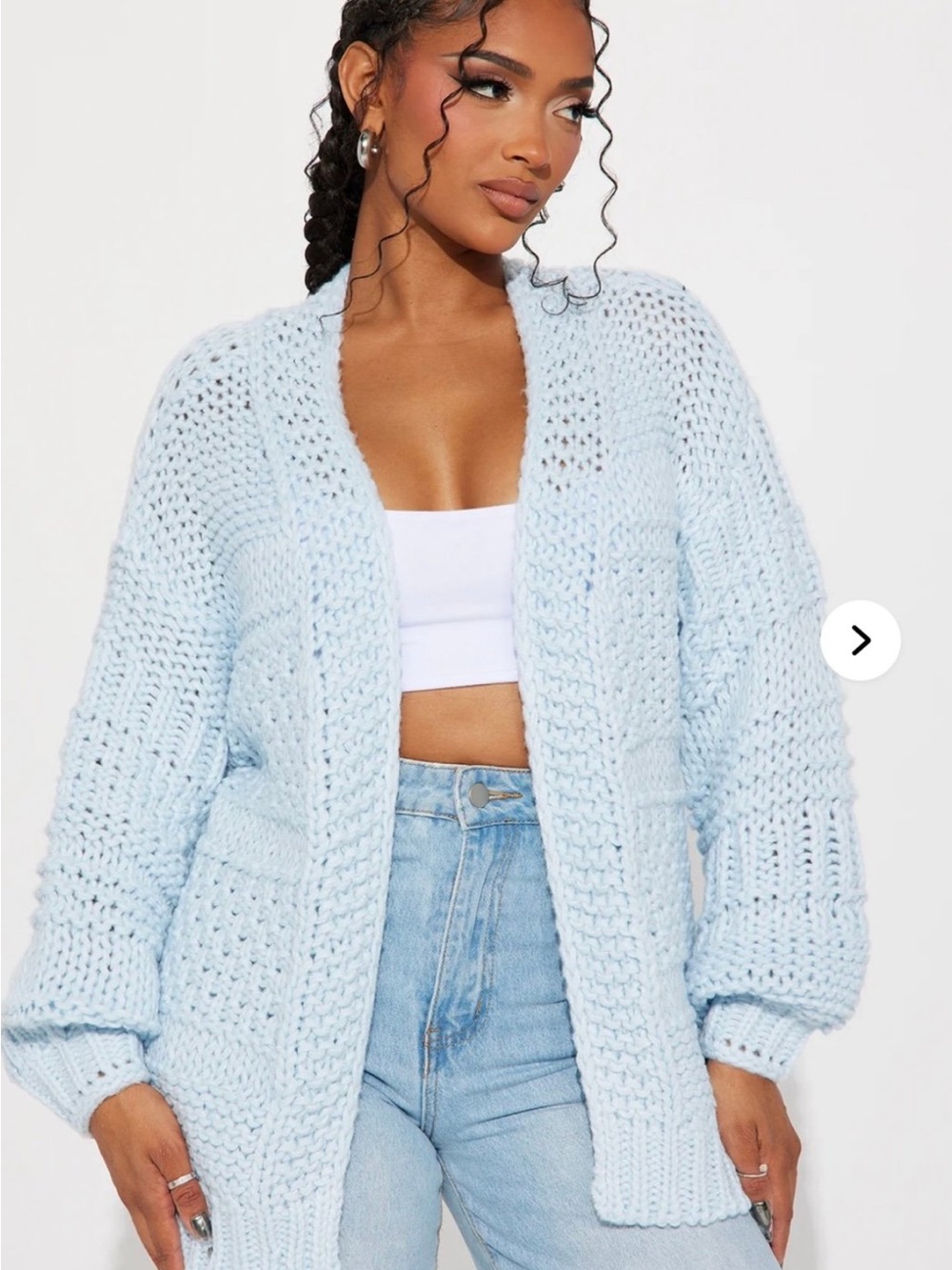 Fashion Nova Light Blue Chunky Open-Front Cardigan